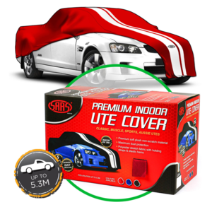 SAAS Car Cover Indoor Classic Ute Large Red With White Stripes 5.3m - SC1035