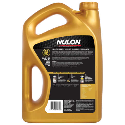 Nulon APEX+ 10W-40 High Performance Full Synthetic Engine Oil 6L
