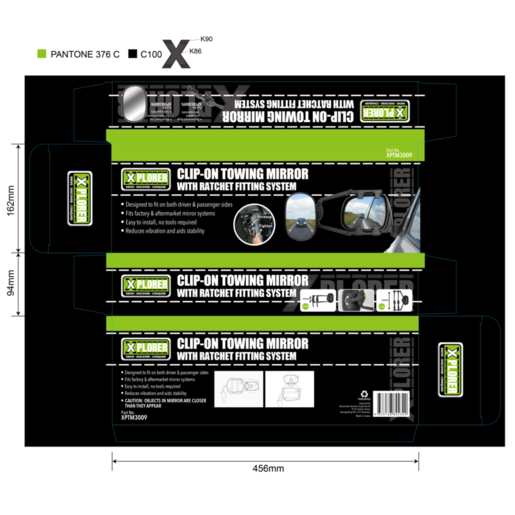 Xplorer Clip On Towing Mirror w/ Ratchet Fitting System - XPTM3009