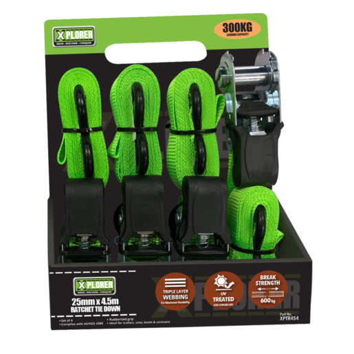 Xplorer Ratchet Tie Down 4pcs 300kg