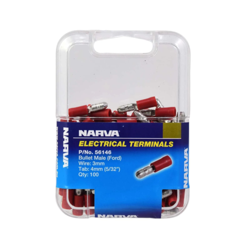Narva Male Bullet Terminal 4.0mm Red Pack of 100