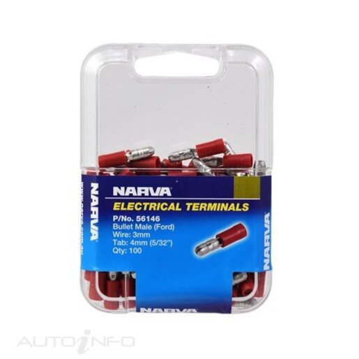 Narva Male Bullet Terminal 4.0mm Red Pack of 100