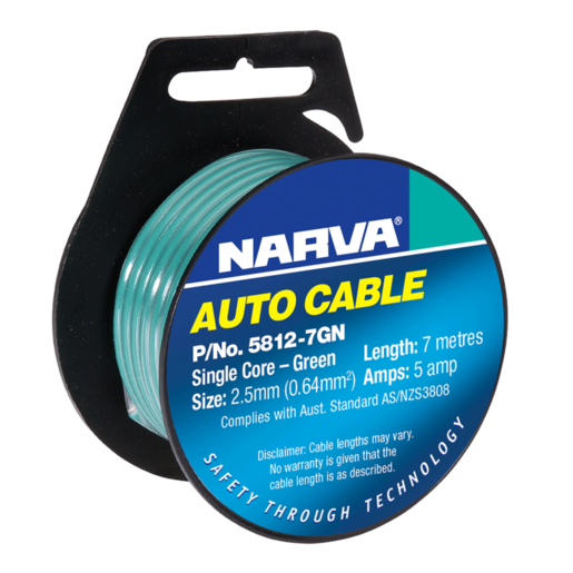 Narva 2.5mm Single Core Cable Green 5A 7m