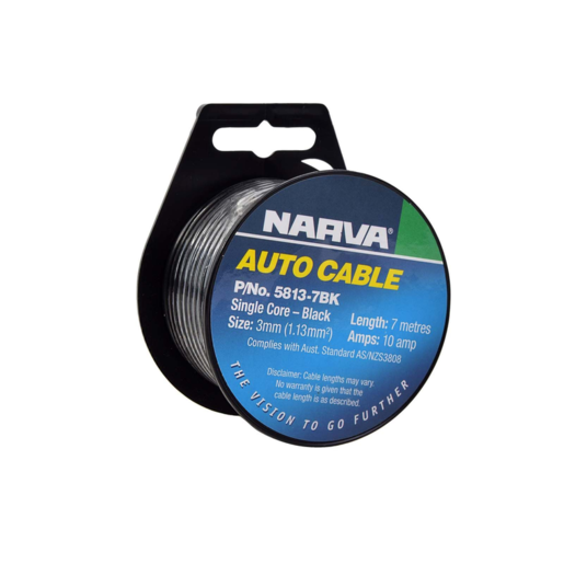 Narva 3mm Single Core Cable Black 10A 7m