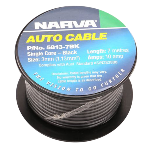 Narva 3mm Single Core Cable Black 10A 7m