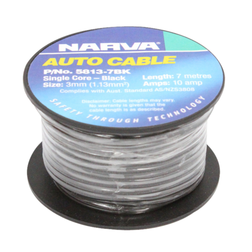 Narva 3mm Single Core Cable Black 10A 7m