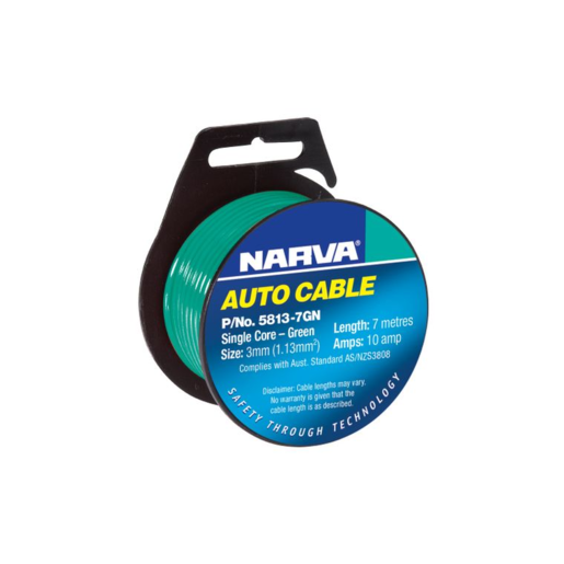 Narva 3mm Single Core Cable Green 10A 7m