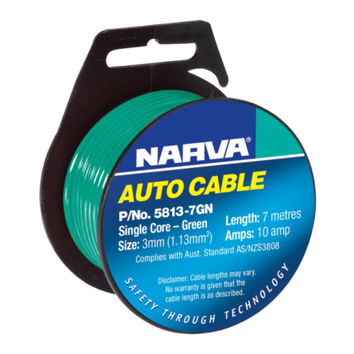 Narva 3mm Single Core Cable Green 10A 7m