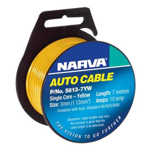 Narva 3mm Single Core Cable Yellow 10A 7m