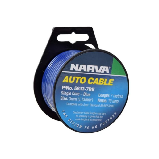 Narva 3mm Single Core Cable Blue 10A 7m