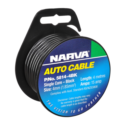 Narva 4mm Single Core Cable Black 15A 4m
