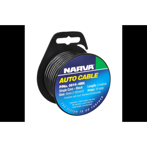 Narva 4mm Single Core Cable Black 15A 4m