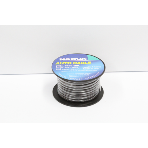 Narva 4mm Single Core Cable Black 15A 4m