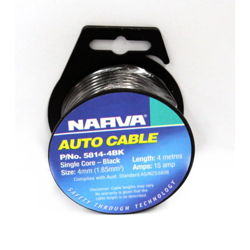 Narva 4mm Single Core Cable Black 15A 4m