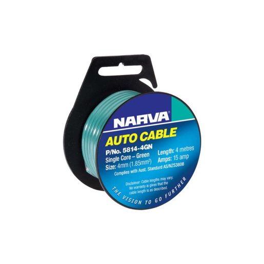 Narva 4mm Single Core Cable Green 15A 4m