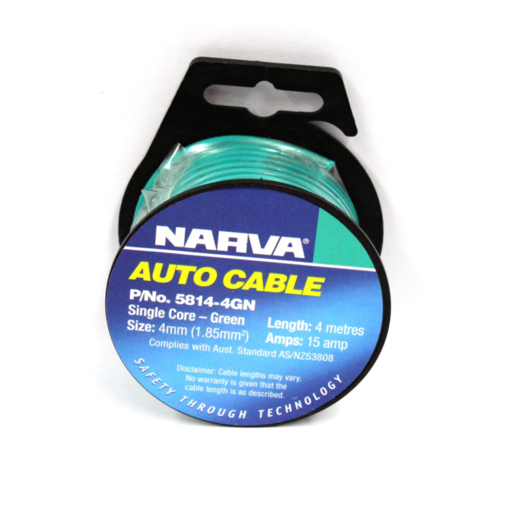 Narva 4mm Single Core Cable Green 15A 4m