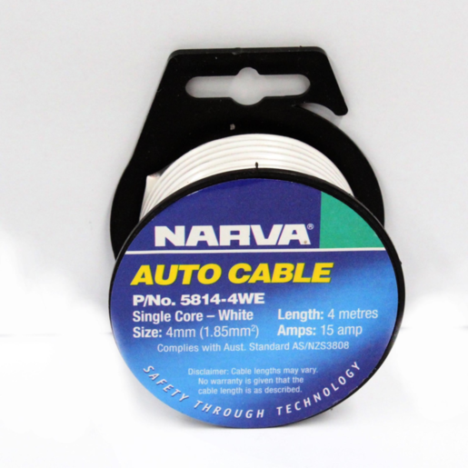 Narva 4mm Single Core Cable White 15A 4m