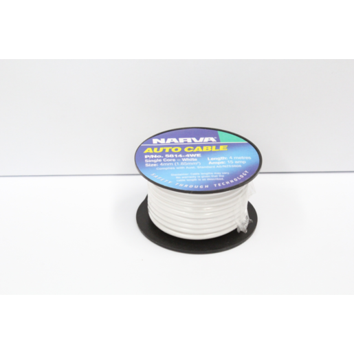 Narva 4mm Single Core Cable White 15A 4m