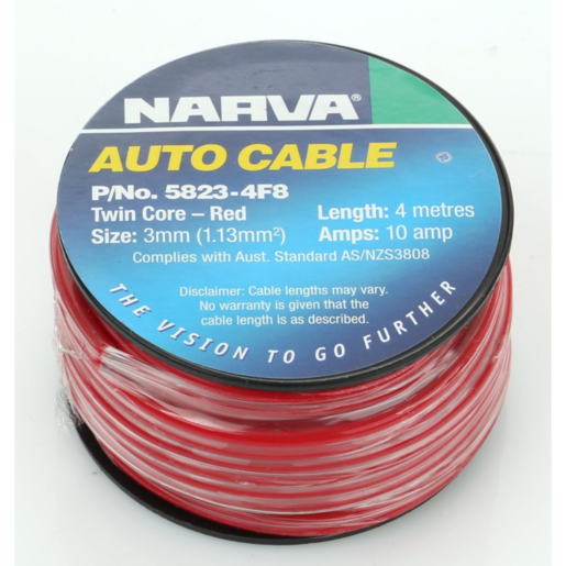 Narva Cab Twin Core Fig 8 Cable Red with Black Tracer 4m