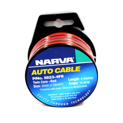 Narva Cab Twin Core Fig 8 Cable Red with Black Tracer 4m