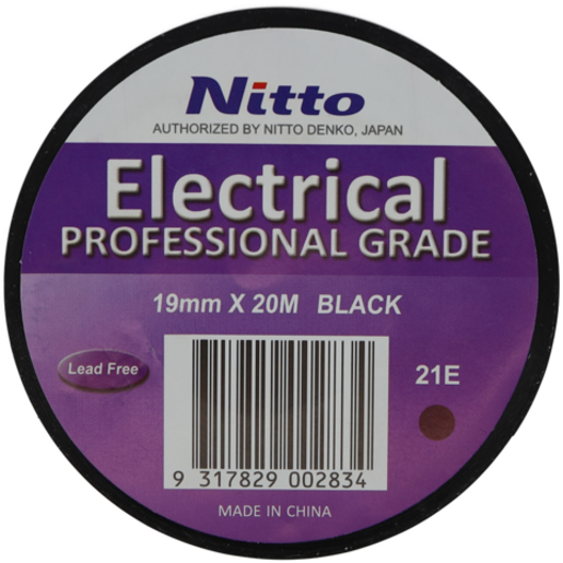 Nitto Professional Grade Electrical Tape Black 19mm x 20m - 19MMX20MBK-E