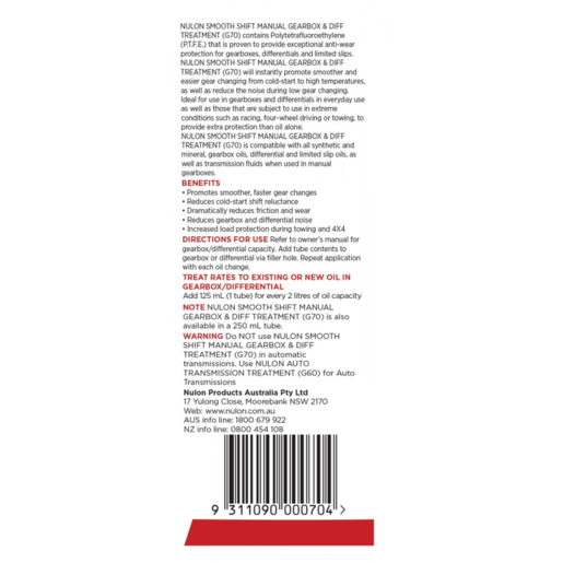 Nulon Smooth Shift Manual Gearbox and Diff Treatment 125ml