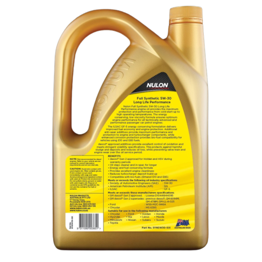 Nulon Full Synthetic 5W-30 Long Life Performance Engine Oil - SYN5W30-SIX