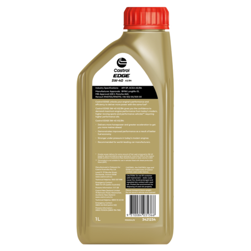 Castrol Edge 5W-40 A3/B4 Full Synthetic Engine Oil 1L