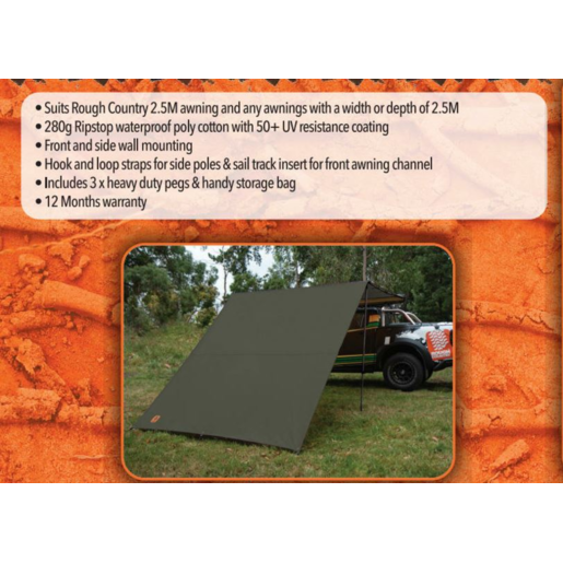 Rough Country Roof Rack Side Awning Wall 2.5m X 2.9m