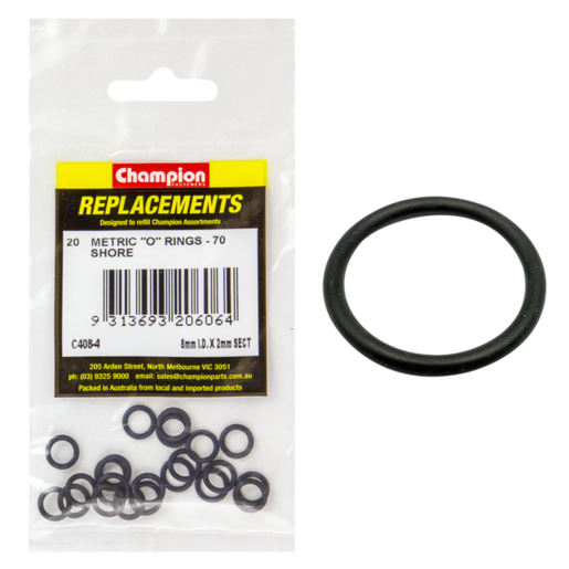 Champion 8mm x 2mm Metric O Rings Sold Individually - C408-4
