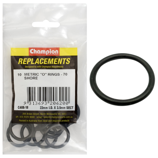 Champion 22mm x 3.5mm Metric O Rings Sold Individually - C408-18